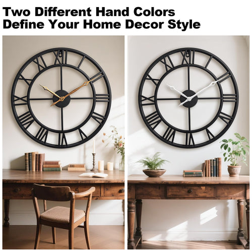 BBALOVEDRE Large Roman Numeral Decorative Metal Wall Clock