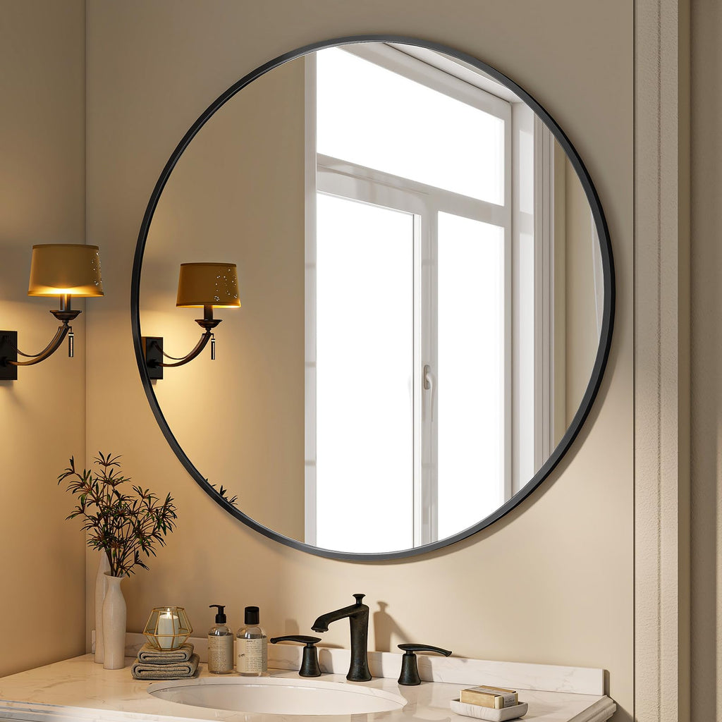 BEAUTYPEAK Round Metal Frame Decorative Wall Mirror