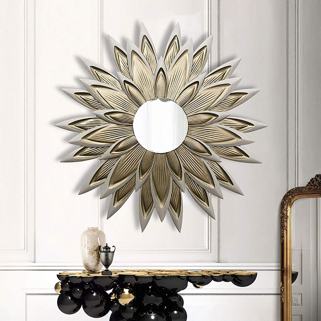 Flower-Shaped Decorative Metal Wall Mirror for Entryway