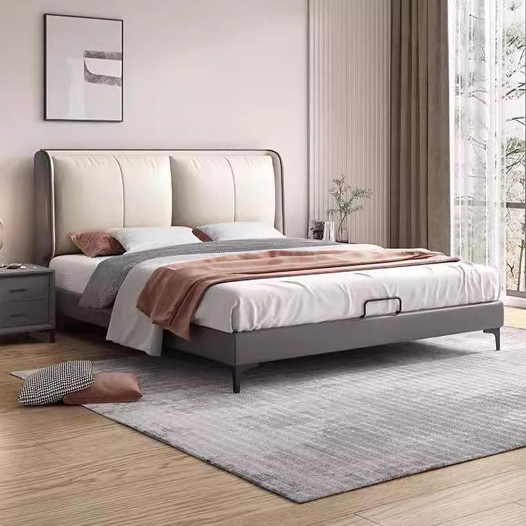 DLCQIJI White Queen Leather Upholstered Platform Bed Frame