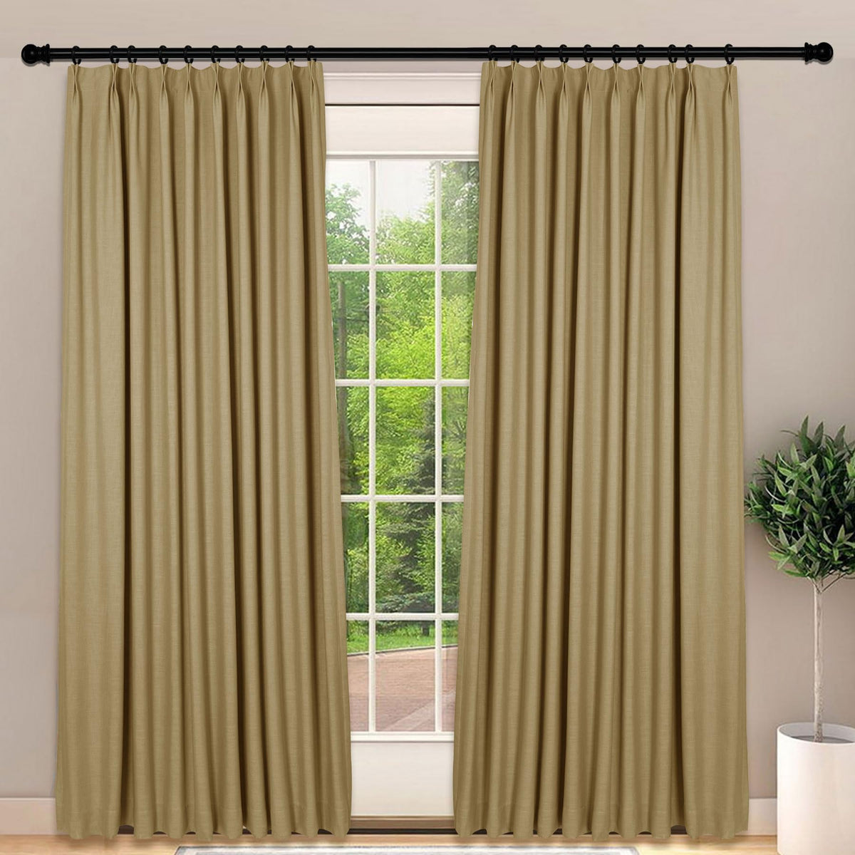 Frelement Light-Filtering Linen Pinch Pleat Curtains, 2 Panels