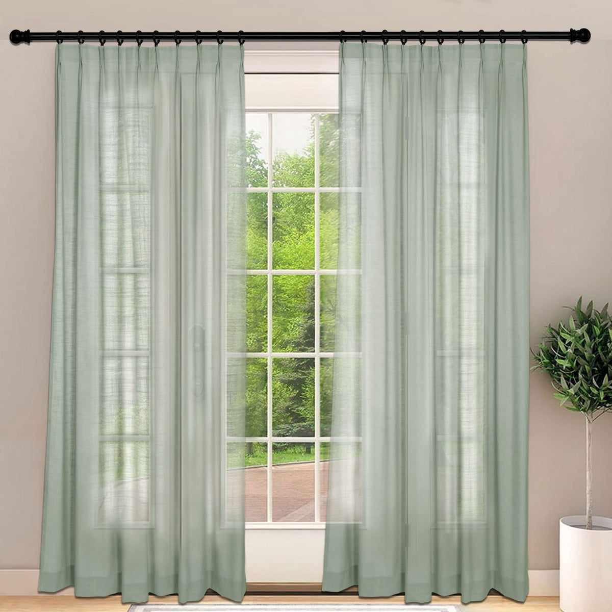 Frelement Light-Filtering Linen Pinch Pleat Curtains, 2 Panels