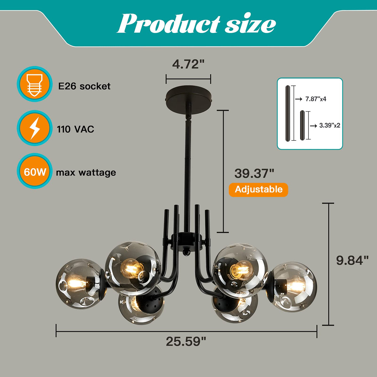 Modern Glass Globe Chandelier Ceiling Light Fixture