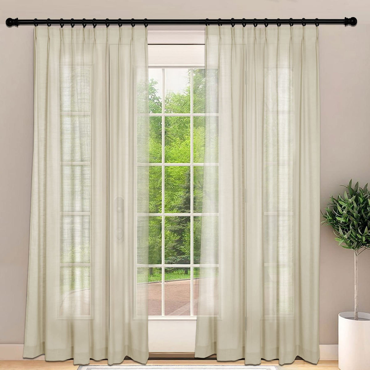 Frelement Light-Filtering Linen Pinch Pleat Curtains, 2 Panels