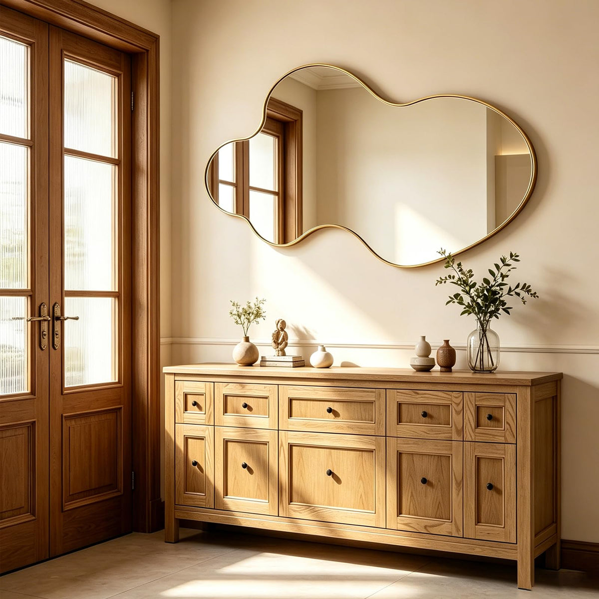 Flower-Shaped Decorative Metal Wall Mirror for Entryway
