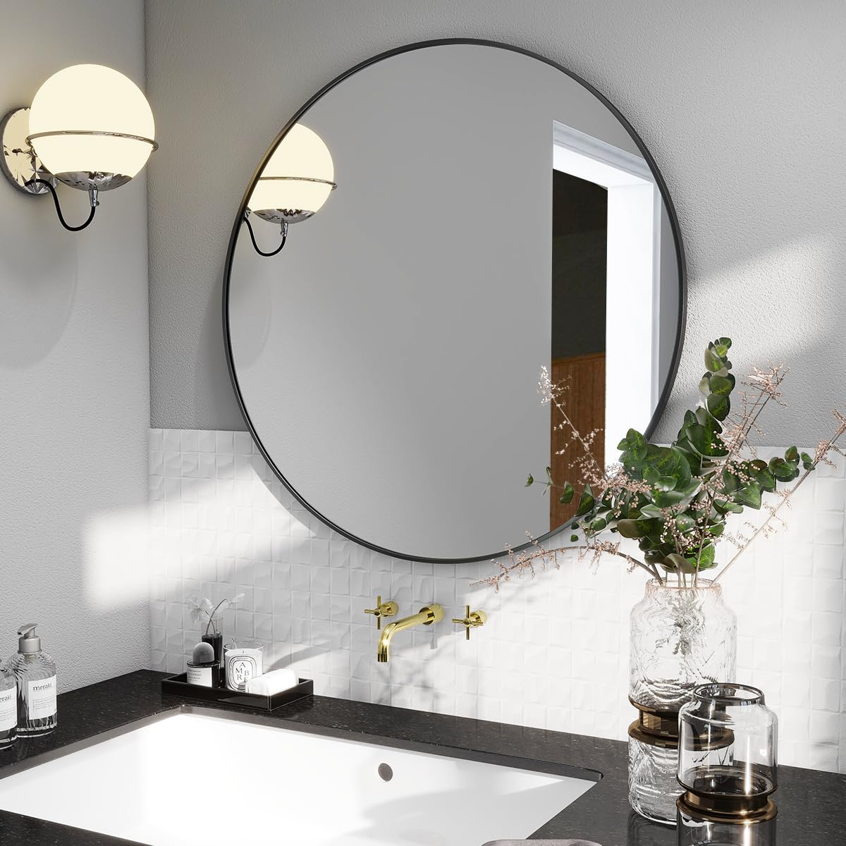 BEAUTYPEAK Round Metal Frame Decorative Wall Mirror