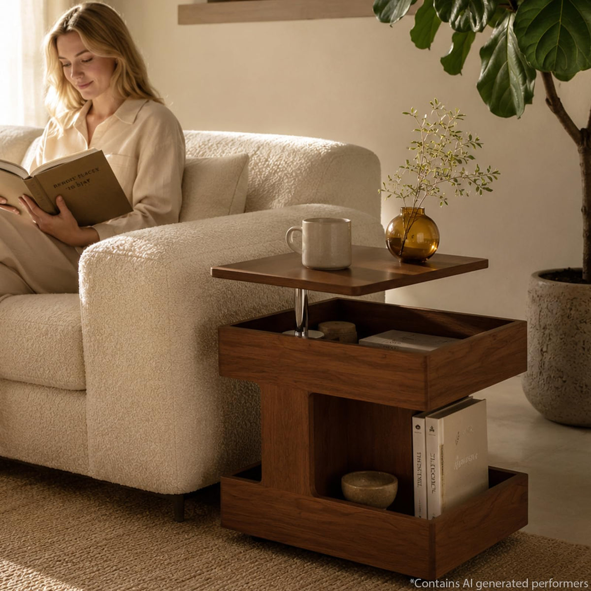 OKCMTR Solid Wood Lift-Top Coffee Table with Wheels, Walnut