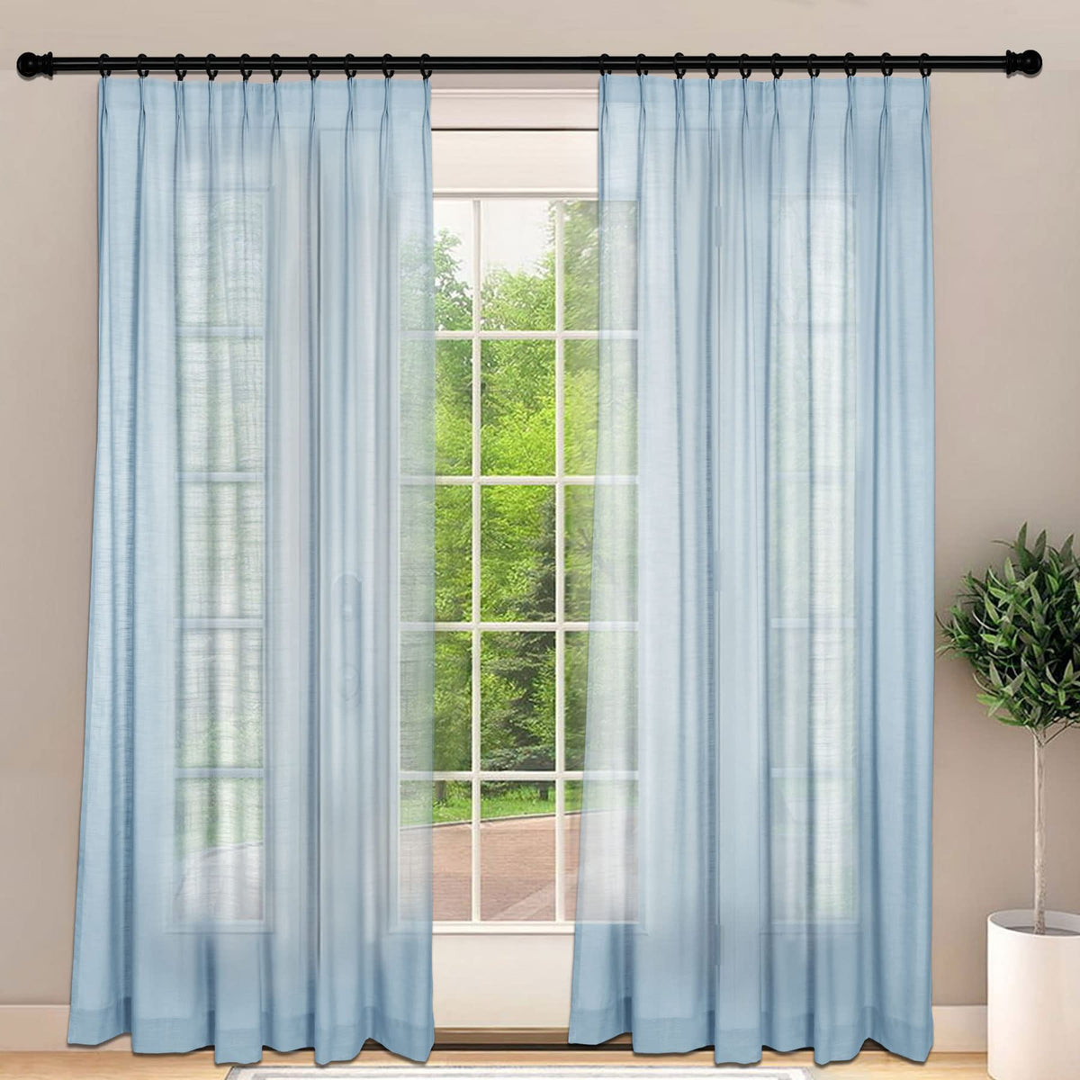 Frelement Light-Filtering Linen Pinch Pleat Curtains, 2 Panels
