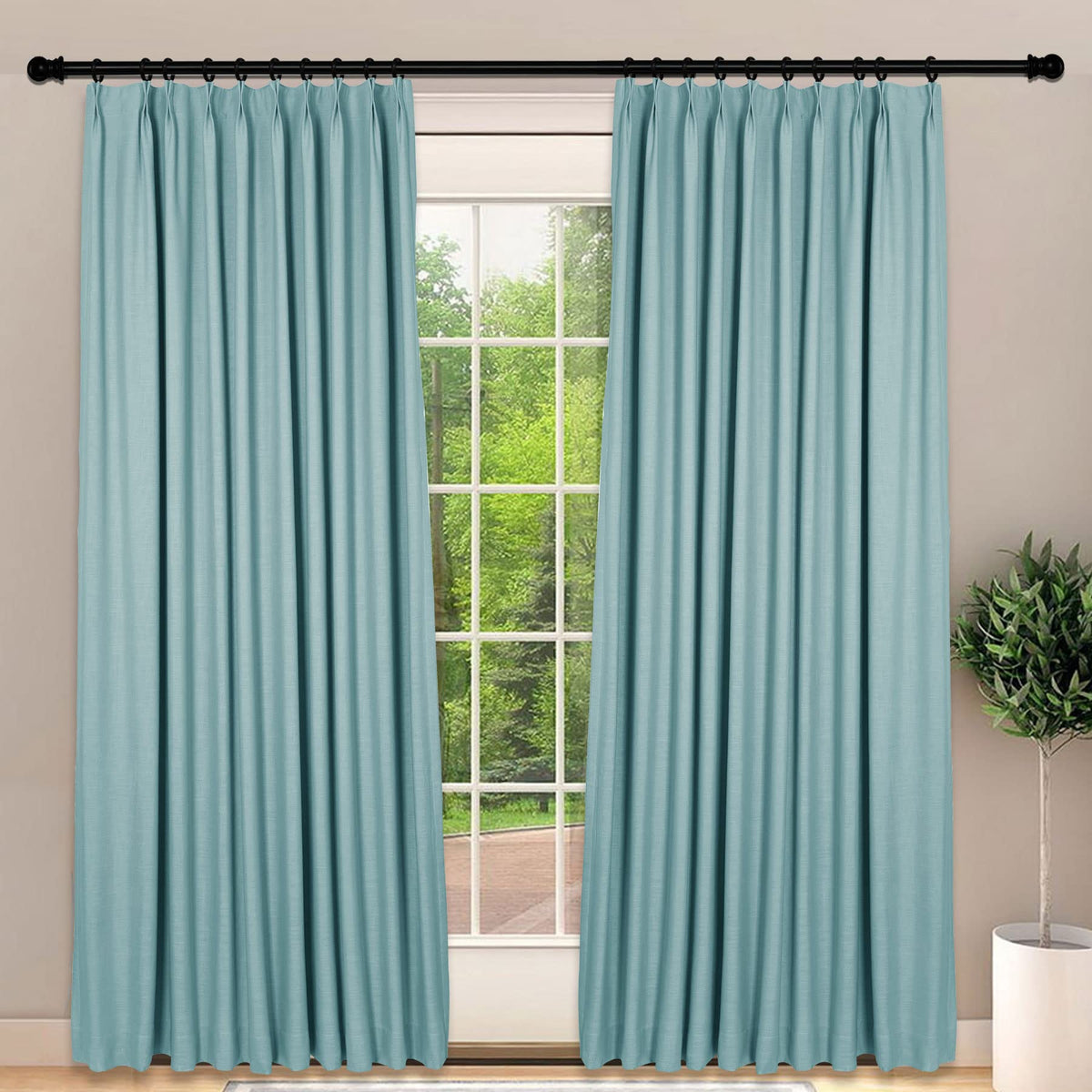 Frelement Light-Filtering Linen Pinch Pleat Curtains, 2 Panels