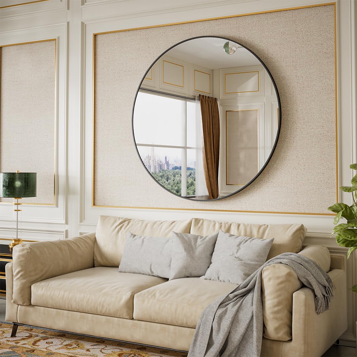 BEAUTYPEAK Round Metal Frame Decorative Wall Mirror
