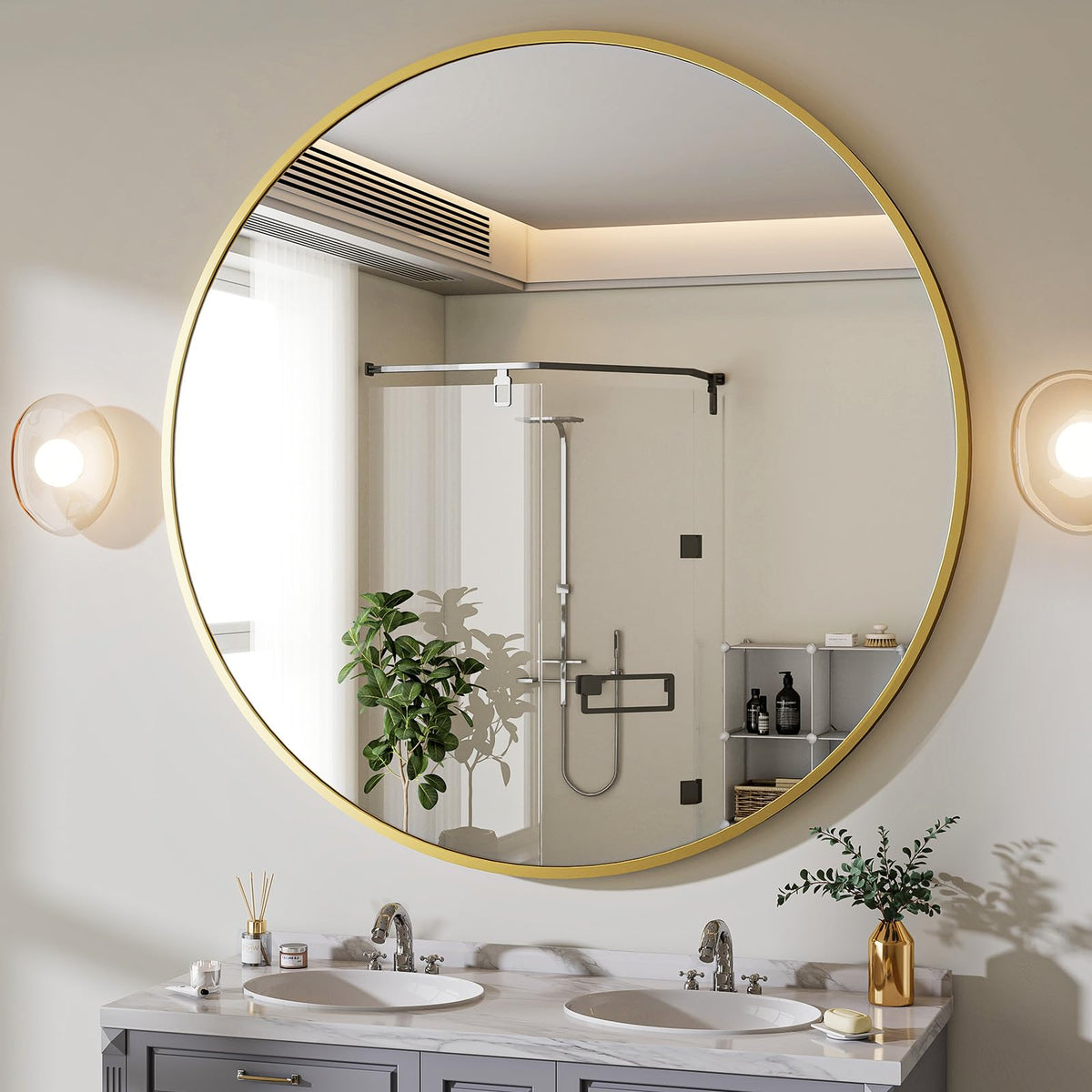 BEAUTYPEAK Round Metal Frame Decorative Wall Mirror