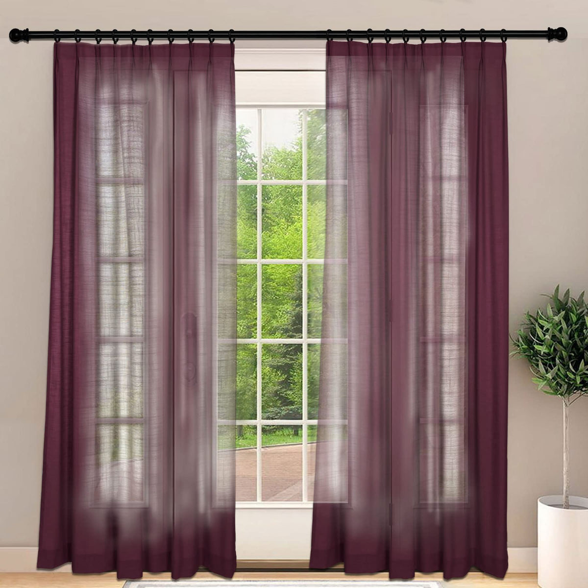 Frelement Light-Filtering Linen Pinch Pleat Curtains, 2 Panels