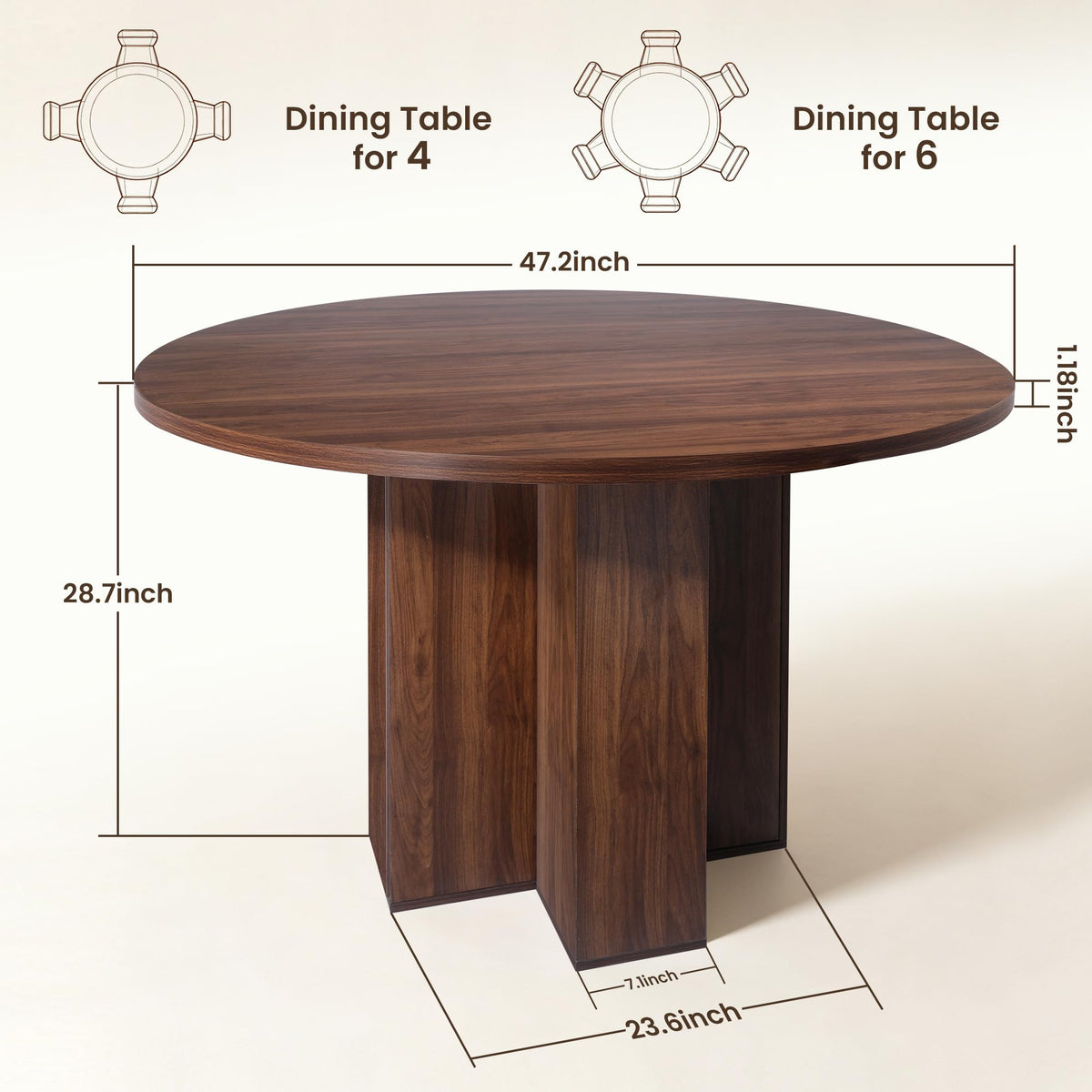 Monssuavt 47-Inch Round Dining Table with Storage for 4-6