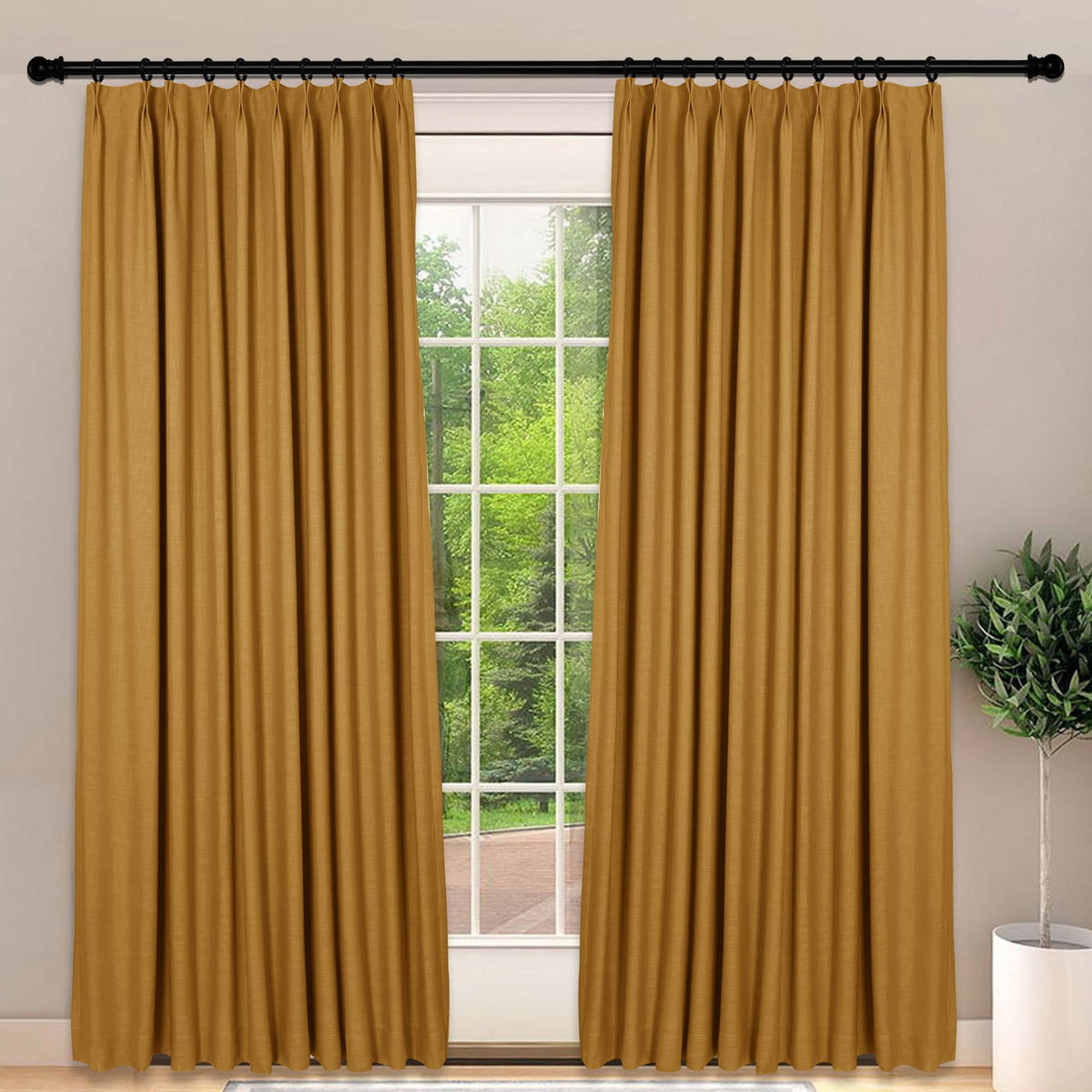 Frelement Light-Filtering Linen Pinch Pleat Curtains, 2 Panels