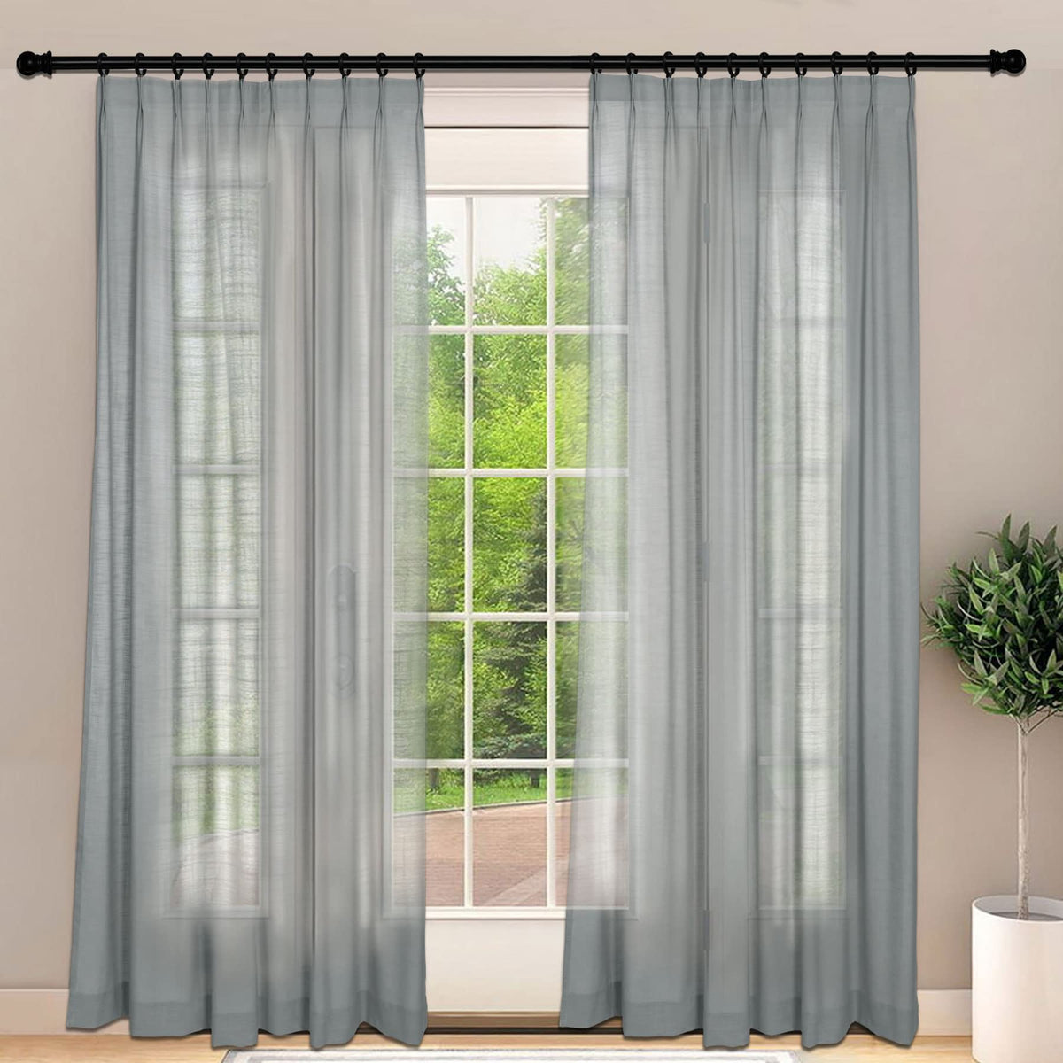 Frelement Light-Filtering Linen Pinch Pleat Curtains, 2 Panels