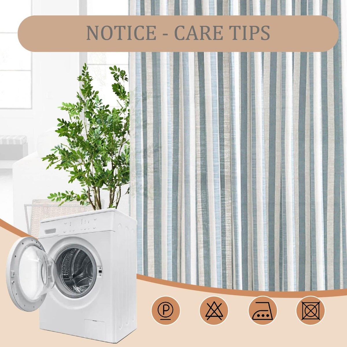 DotheDrape Striped Linen Light-Filtering Curtains, 2 Panels