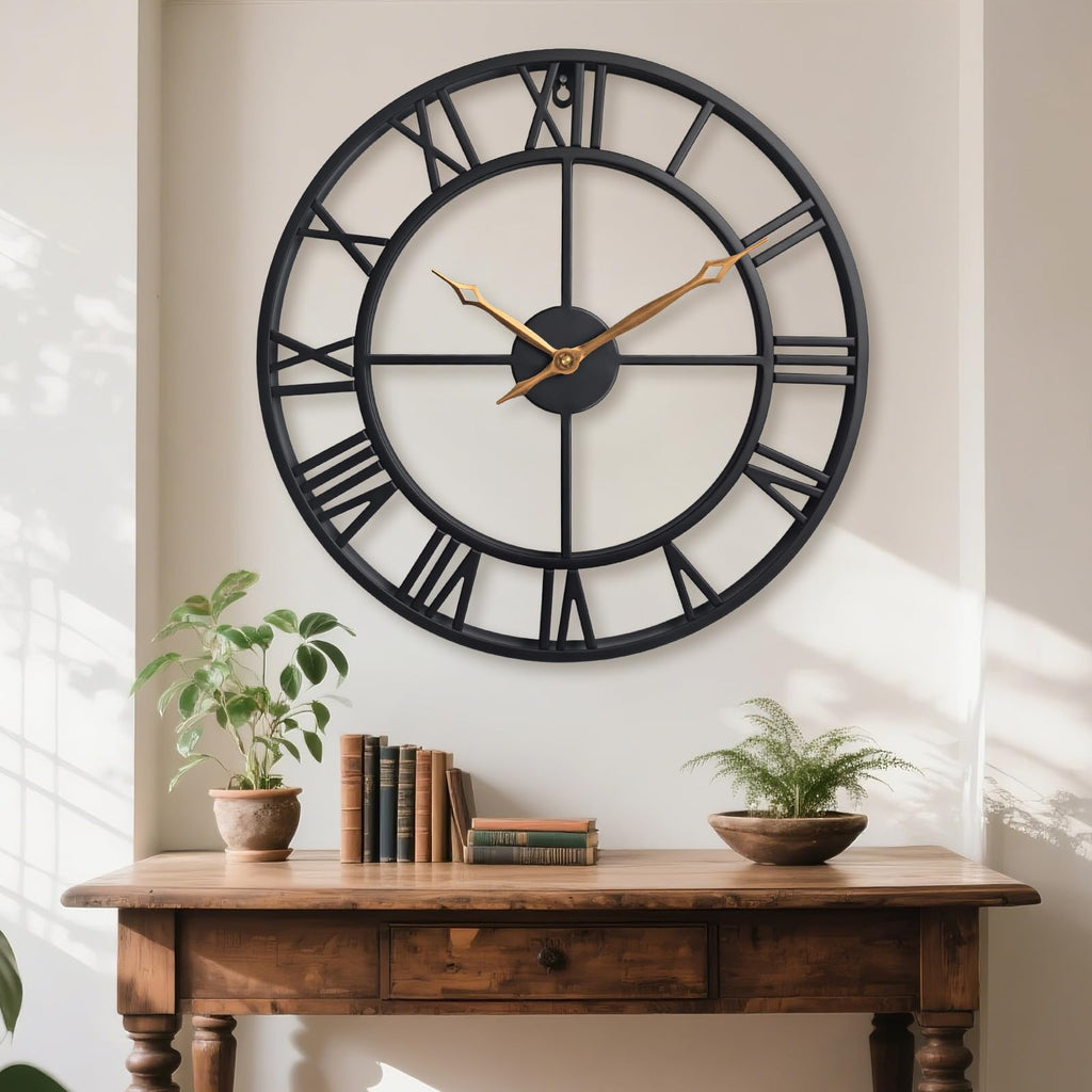 BBALOVEDRE Large Roman Numeral Decorative Metal Wall Clock