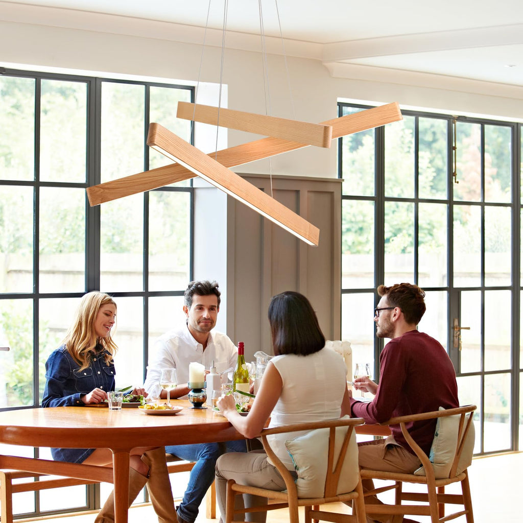 YISDESIGN Dimmable Wood Linear Pendant Light Fixture
