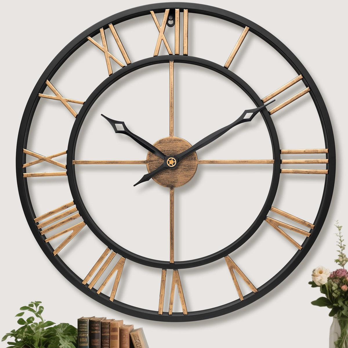 BBALOVEDRE Large Roman Numeral Decorative Metal Wall Clock