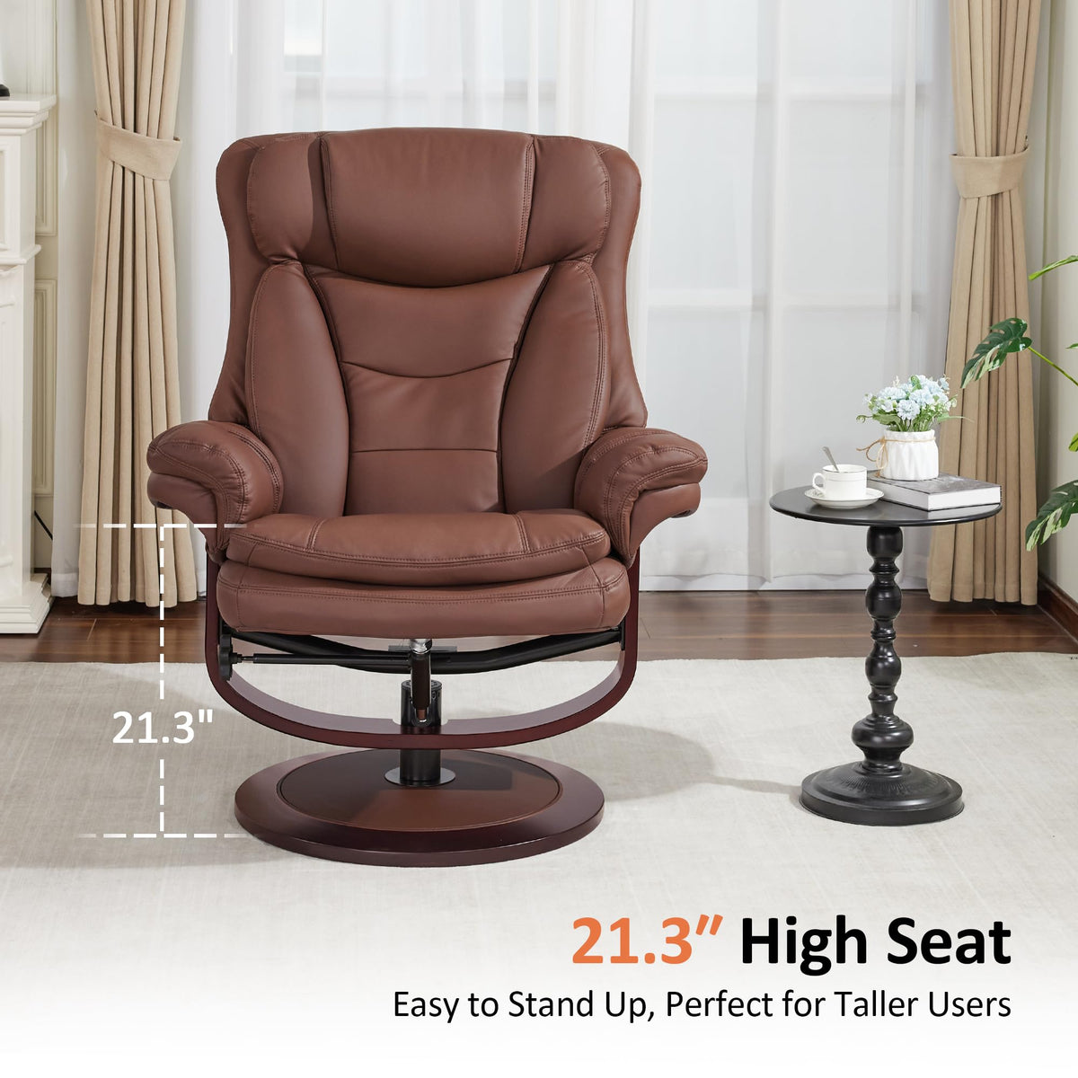 MCombo Swivel Recliner Chair with Ottoman & Wood Base