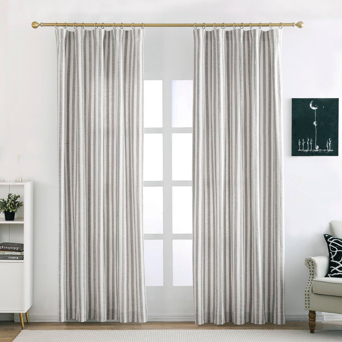 DotheDrape Striped Linen Light-Filtering Curtains, 2 Panels