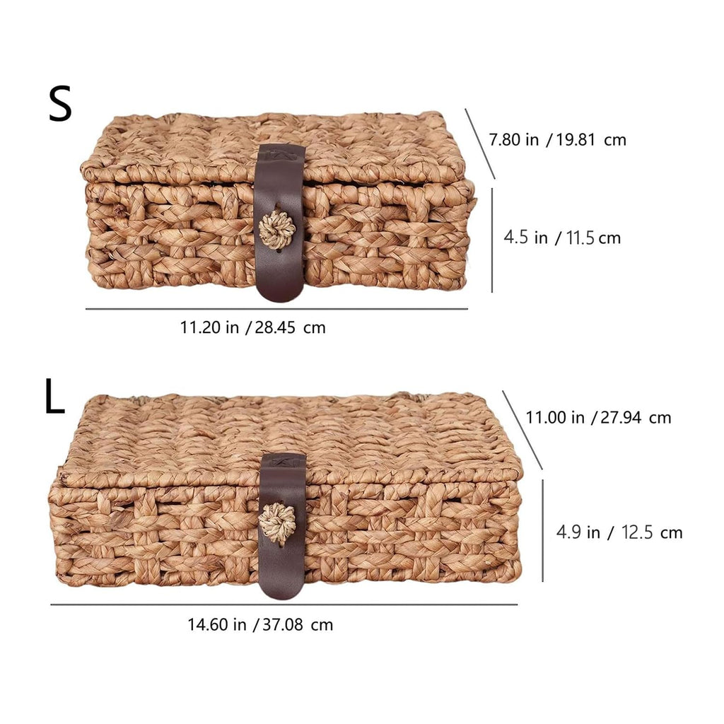 2-Piece Woven Water Hyacinth Storage Boxes with Lids