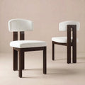 COLAMY Set of 4 Upholstered Dining Chairs, Beige & Walnut
