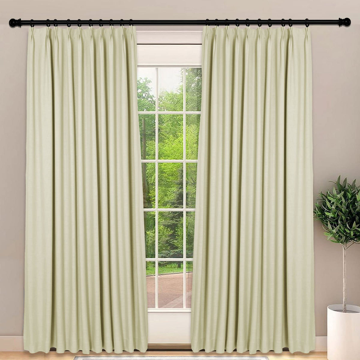 Frelement Light-Filtering Linen Pinch Pleat Curtains, 2 Panels