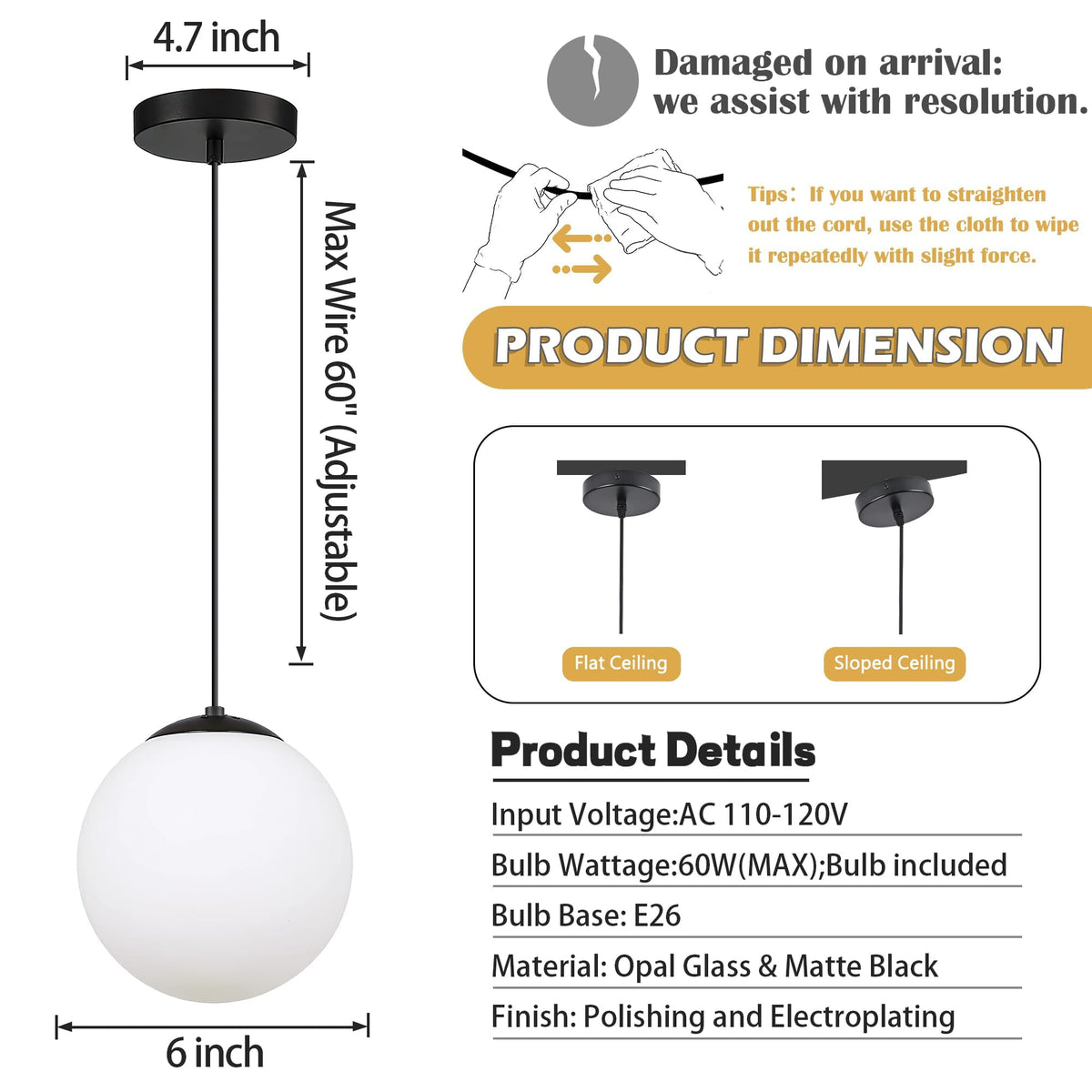 KoKo&Yukina Globe Pendant Lights for Kitchen Island