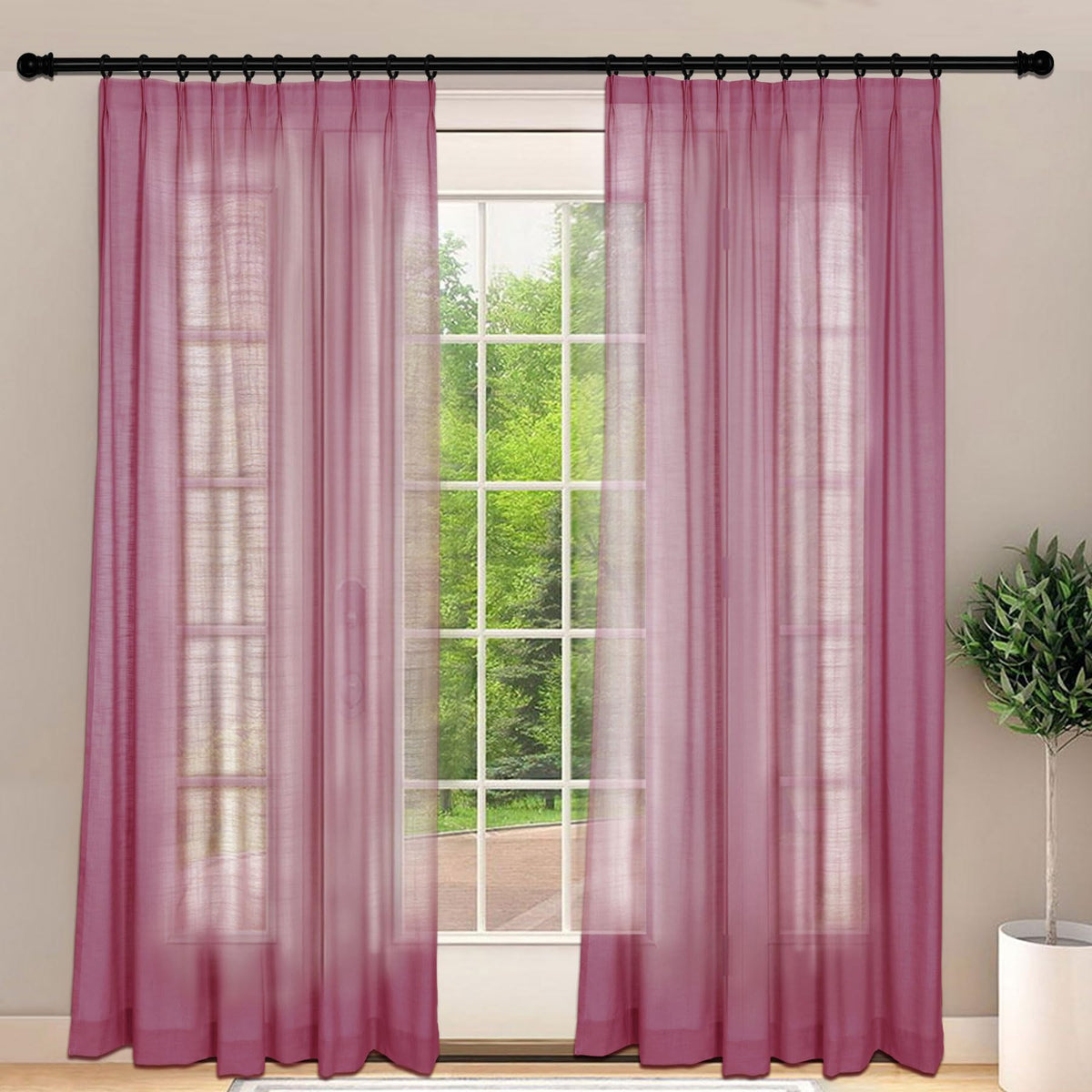 Frelement Light-Filtering Linen Pinch Pleat Curtains, 2 Panels