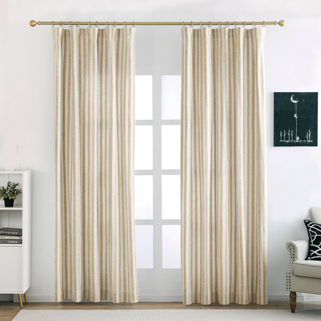 DotheDrape Striped Linen Light-Filtering Curtains, 2 Panels