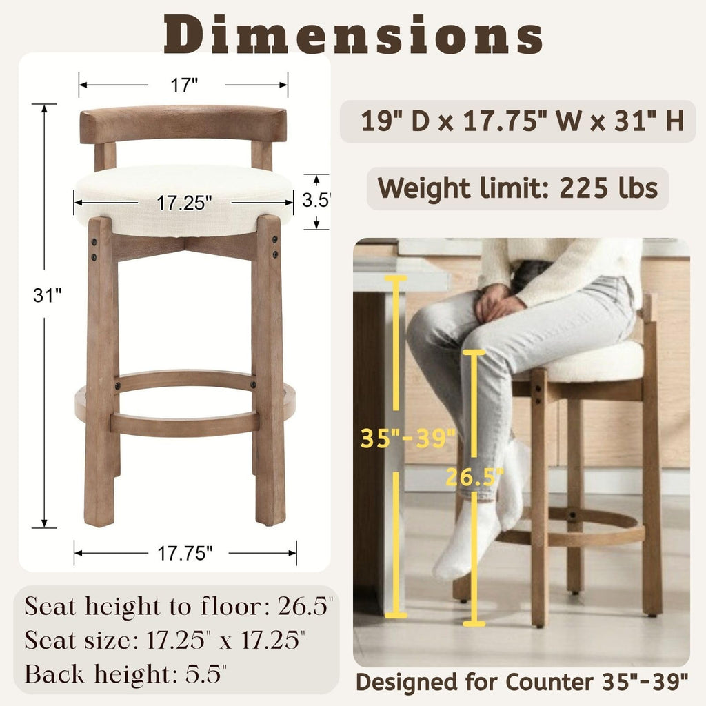 LukeAlon Rustic Modern Round Wood-Leg Low-Back Stool 5733