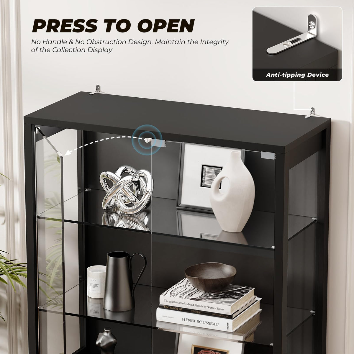 BROTTAR Glass-Door Display Cabinet with Storage Shelves