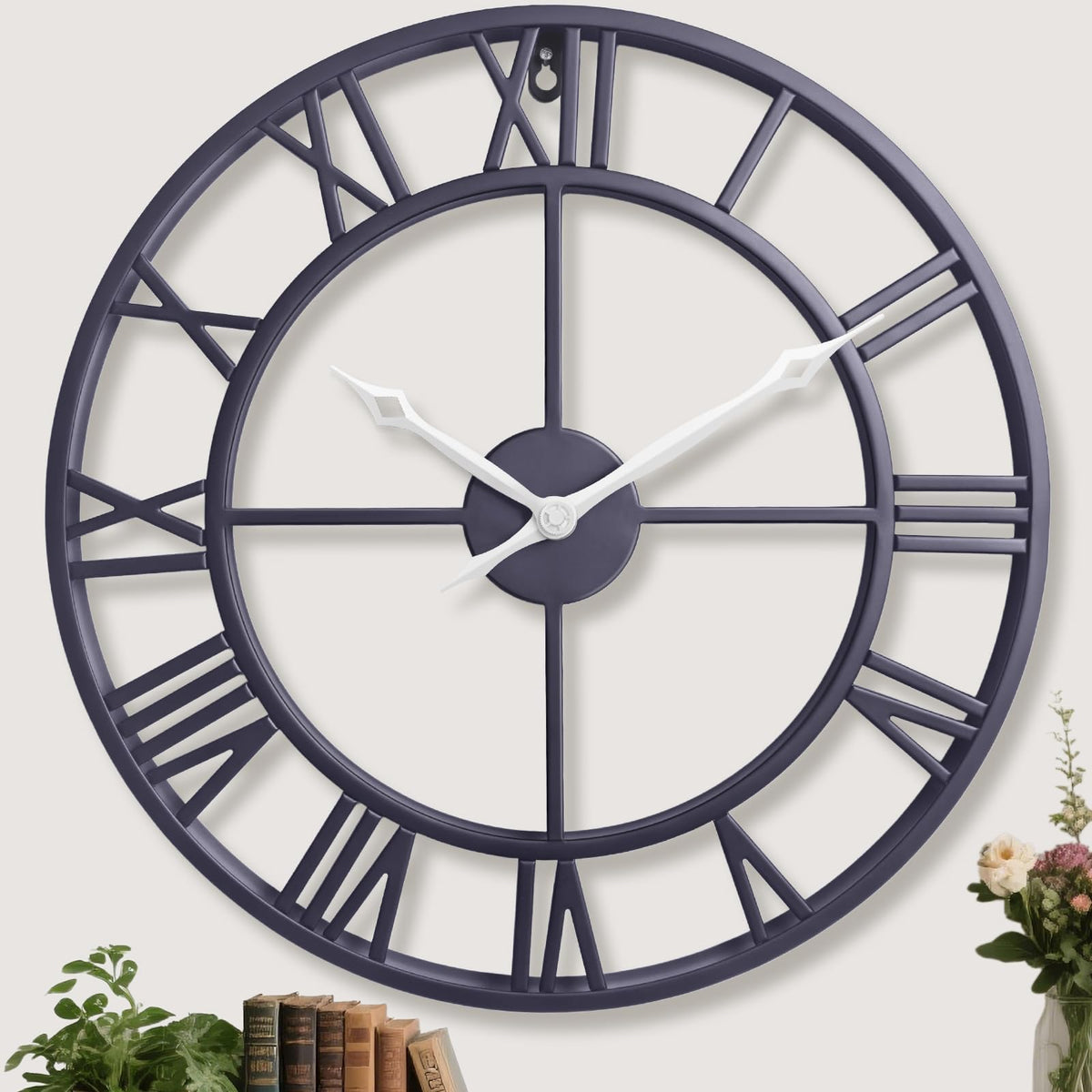 BBALOVEDRE Large Roman Numeral Decorative Metal Wall Clock