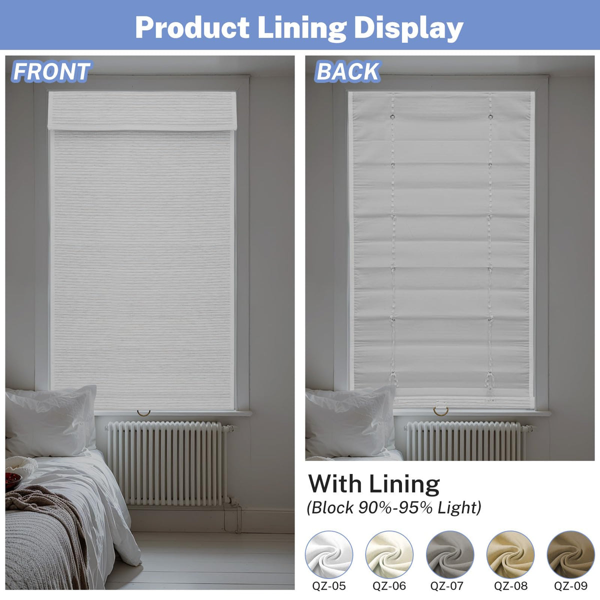 Cordless Ramie Roman Shade, 95% Blackout, Brown 74.5 x 48 Inch