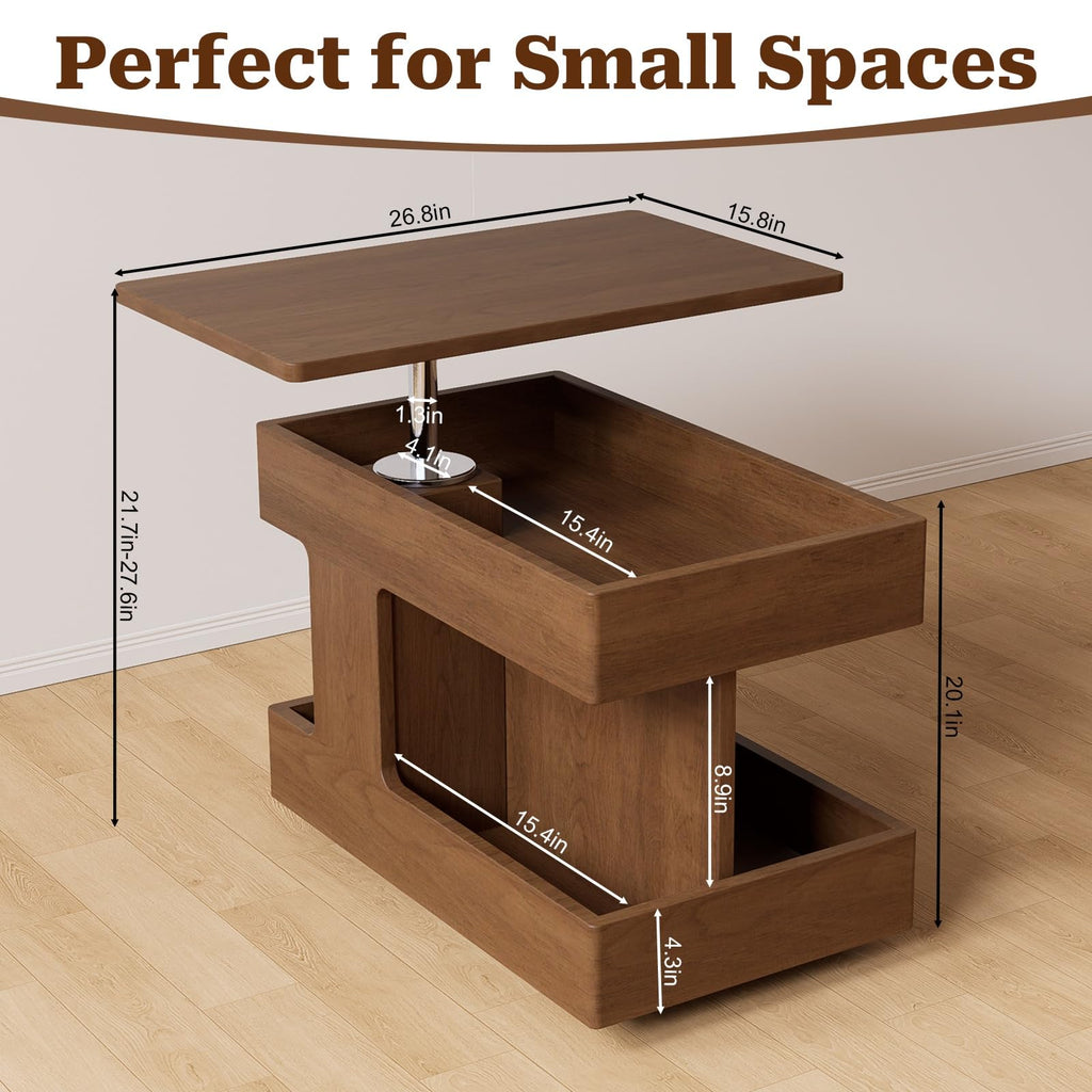 OKCMTR Solid Wood Lift-Top Coffee Table with Wheels, Walnut
