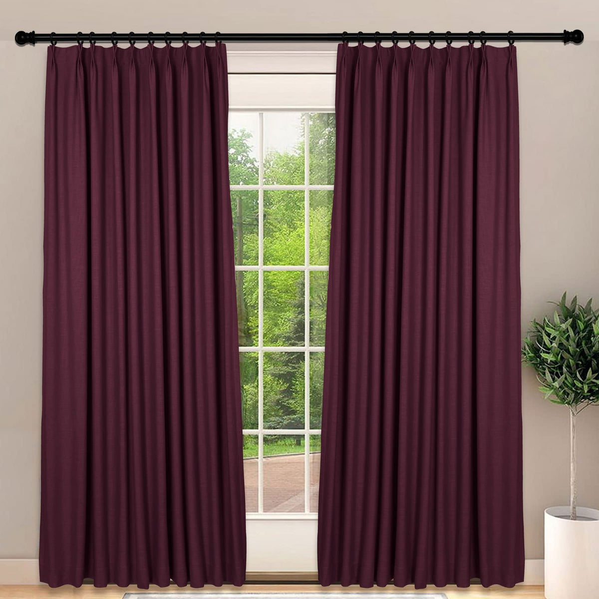 Frelement Light-Filtering Linen Pinch Pleat Curtains, 2 Panels
