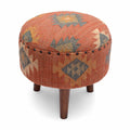 Natural Jute-Finish Wooden Kilim Stool for Living Room