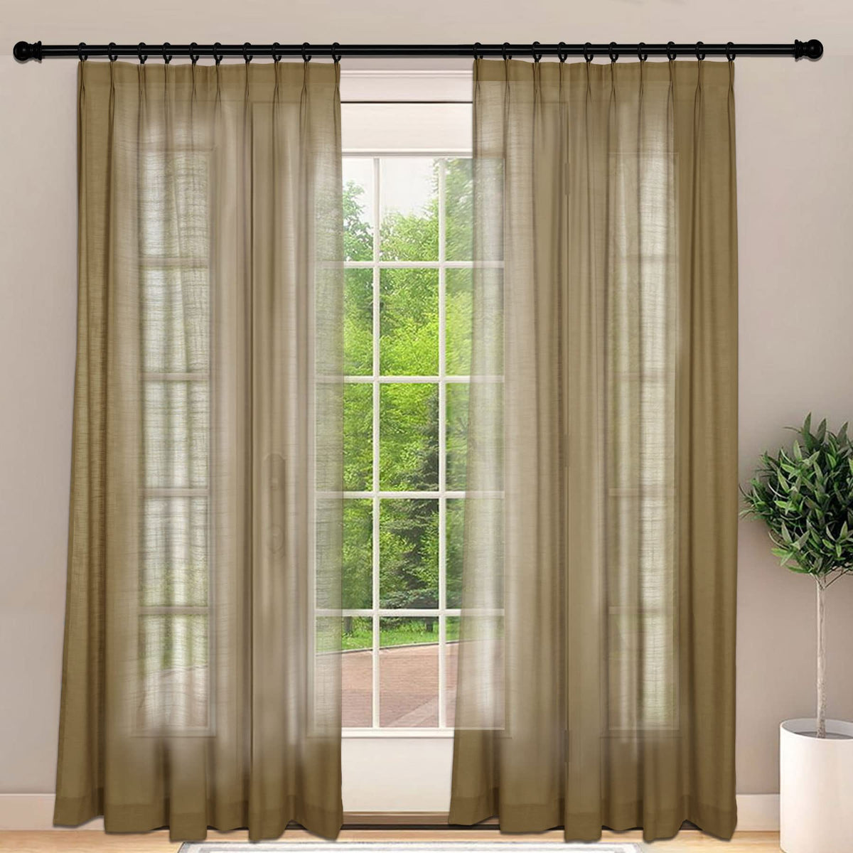 Frelement Light-Filtering Linen Pinch Pleat Curtains, 2 Panels
