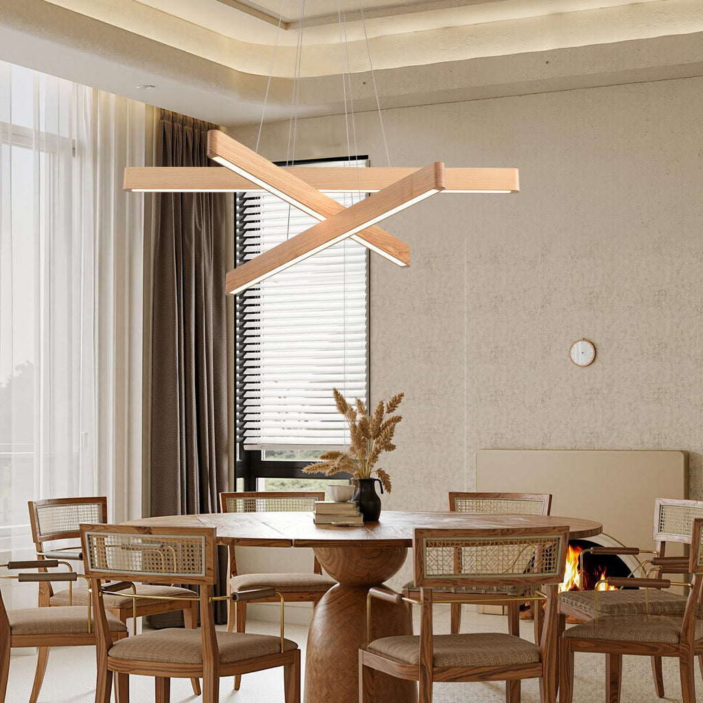 YISDESIGN Dimmable Wood Linear Pendant Light Fixture