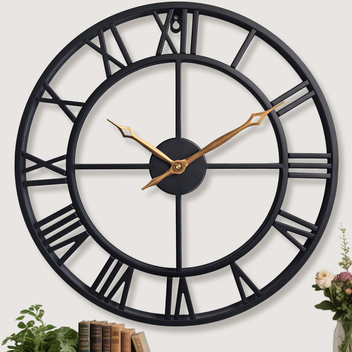 BBALOVEDRE Large Roman Numeral Decorative Metal Wall Clock