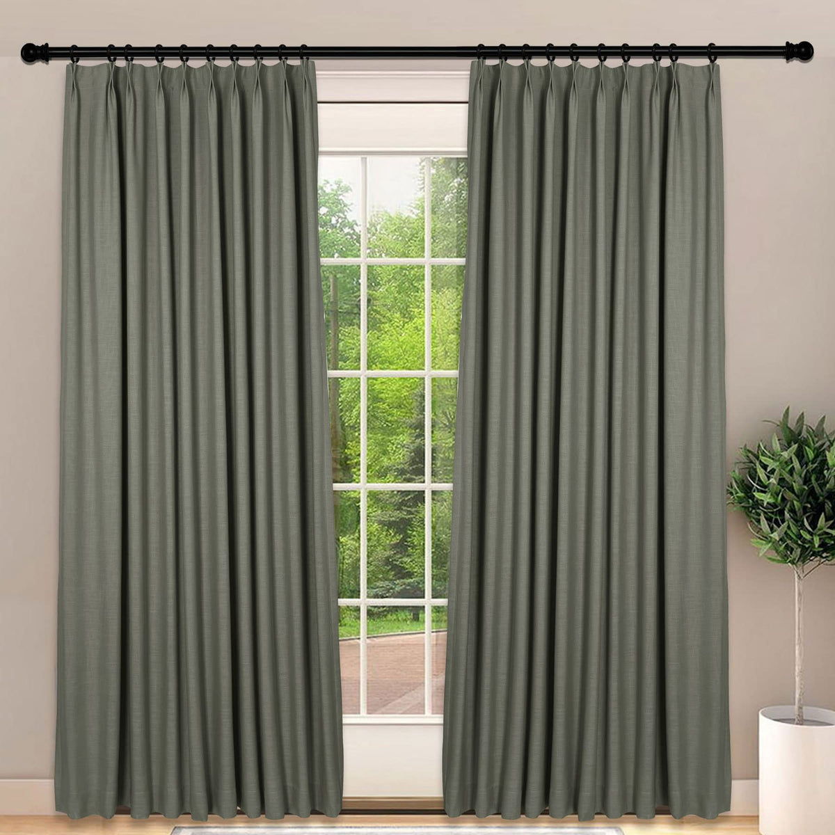 Frelement Light-Filtering Linen Pinch Pleat Curtains, 2 Panels