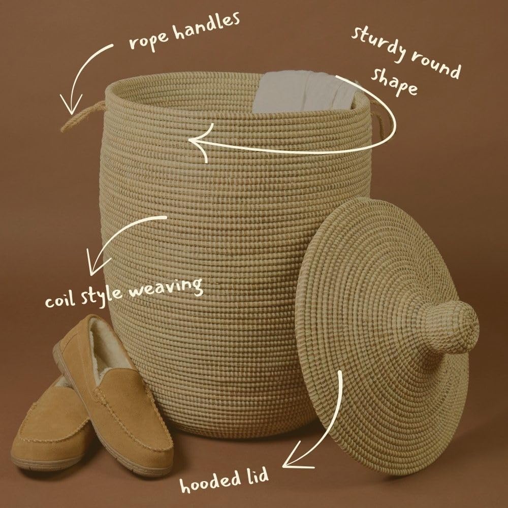 Large Boho Wicker Storage Basket with Lid, 23-Inch