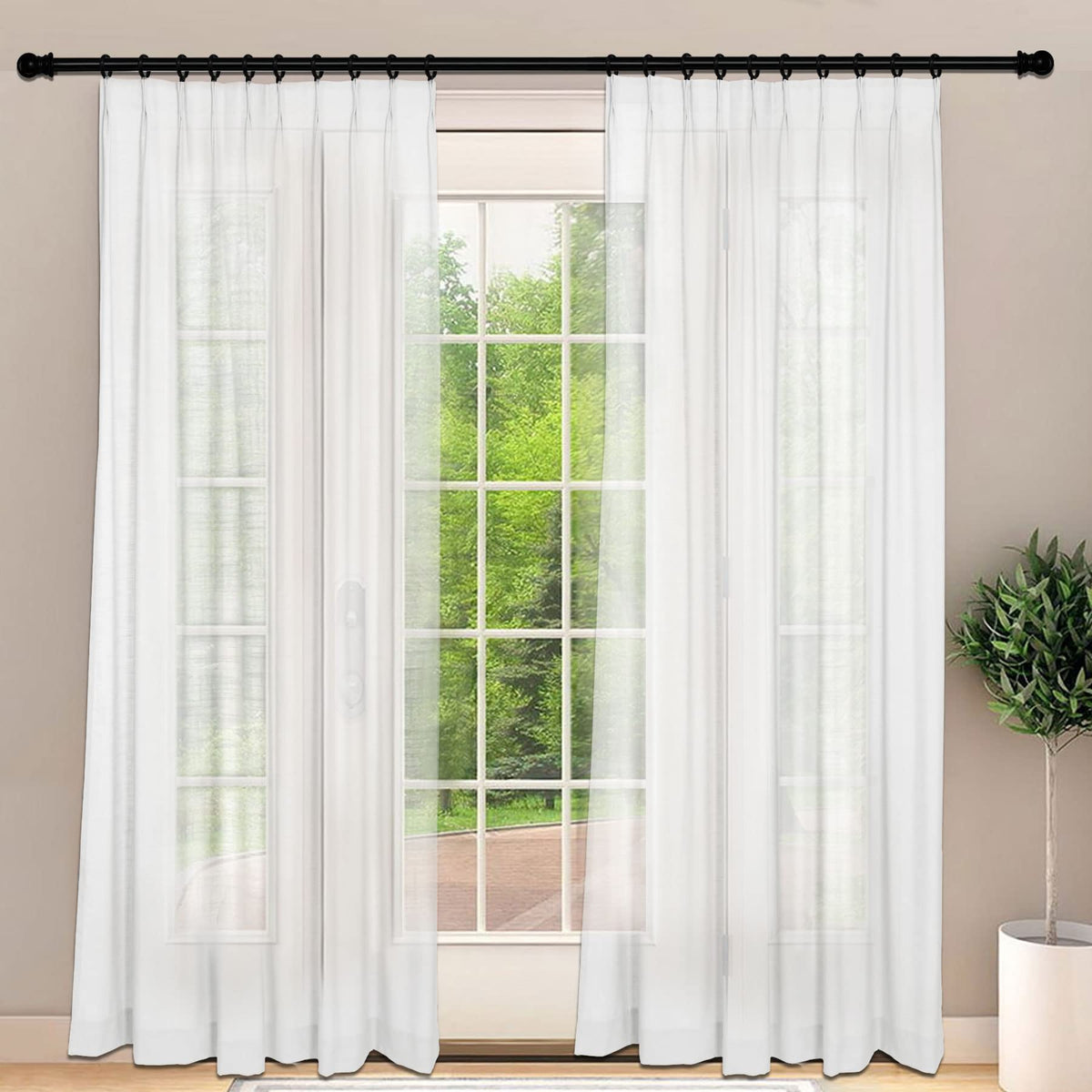 Frelement Light-Filtering Linen Pinch Pleat Curtains, 2 Panels