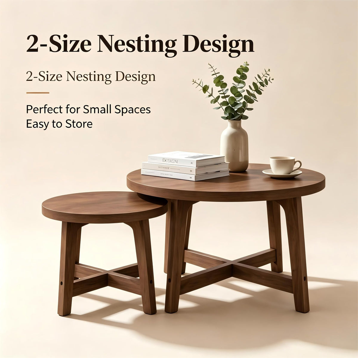 SHAOMABA Round Nesting Coffee Table Set of 2, Wood