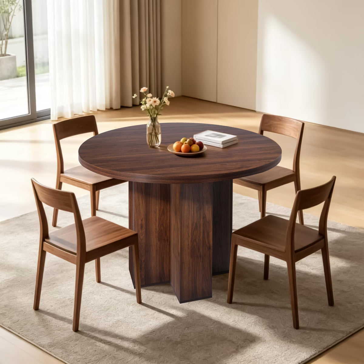 Monssuavt 47-Inch Round Dining Table with Storage for 4-6