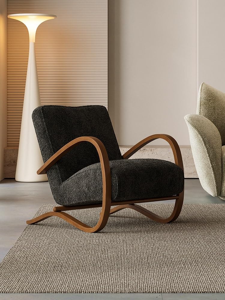 JOSOGO Mid-Century Bouclé Rocking Chair with Walnut Frame
