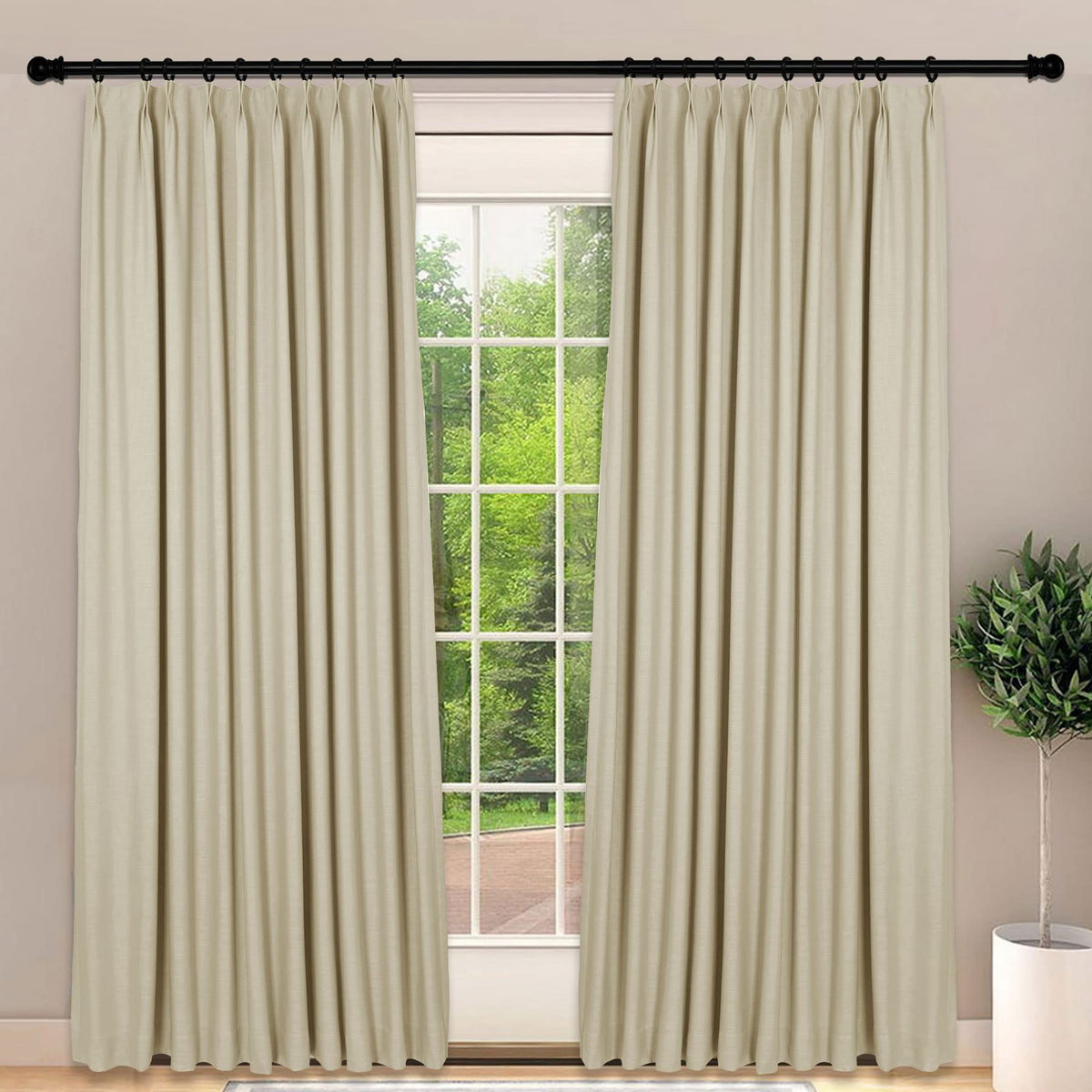 Frelement Light-Filtering Linen Pinch Pleat Curtains, 2 Panels