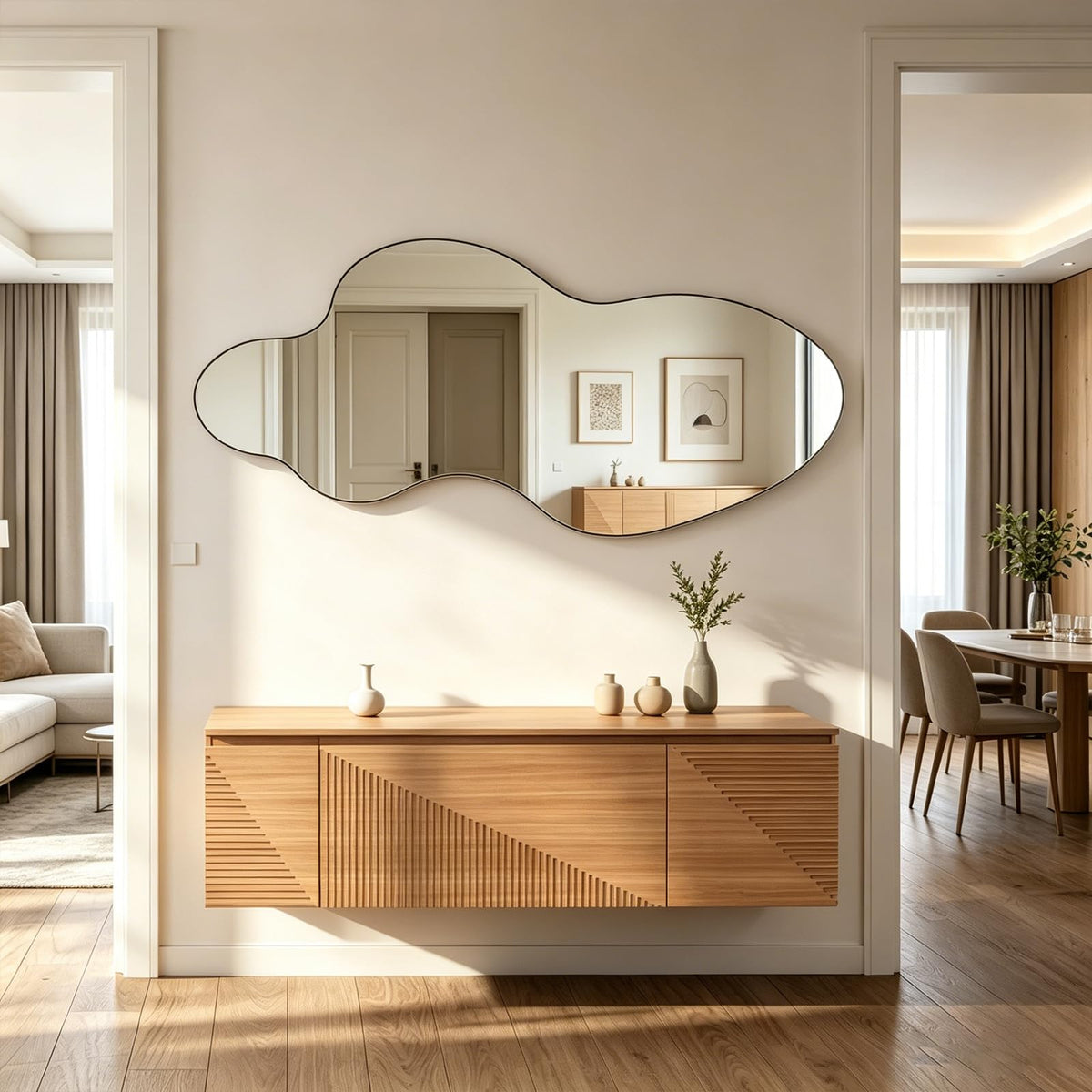 Flower-Shaped Decorative Metal Wall Mirror for Entryway