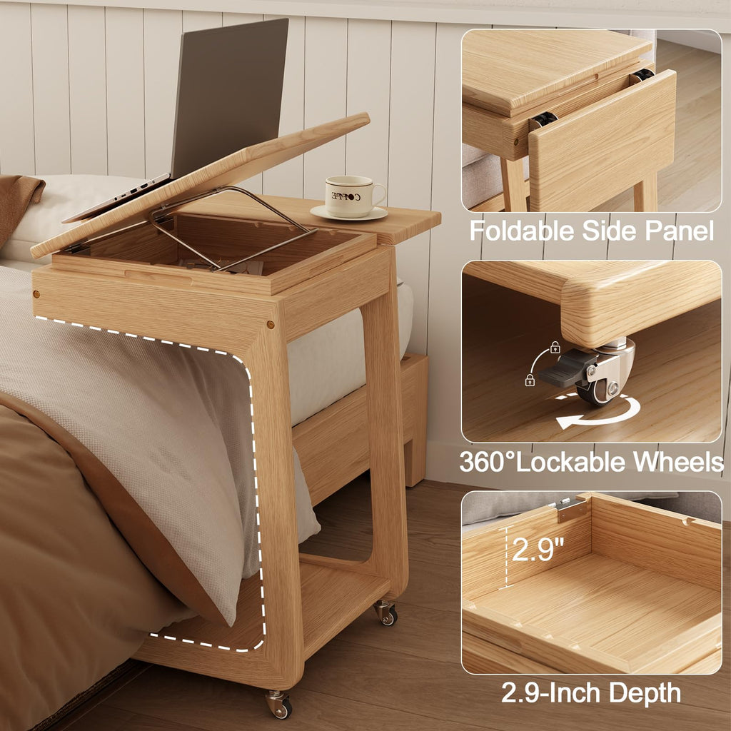 YAZIFIRSTLY Solid Wood C-Shaped End Table for Living Room